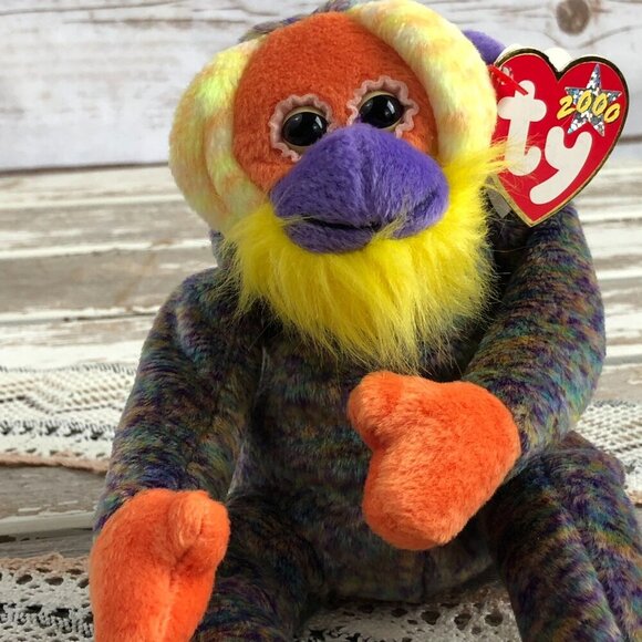 Ty Beanie Babies Bananas 2000 Plush Monkey Multicolor Orange Purple - Picture 2 of 7